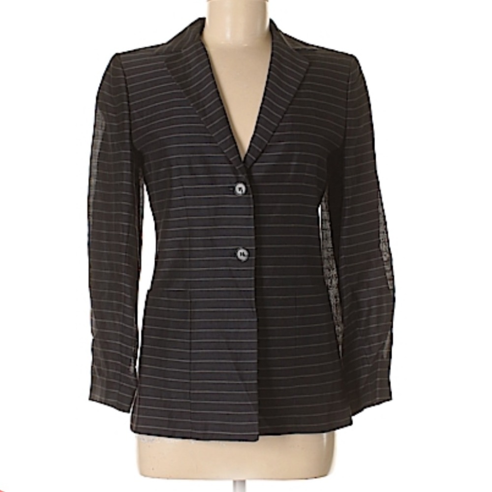 Ann Taylor Blazer 2P Linen Black with White Stripes Like NEW